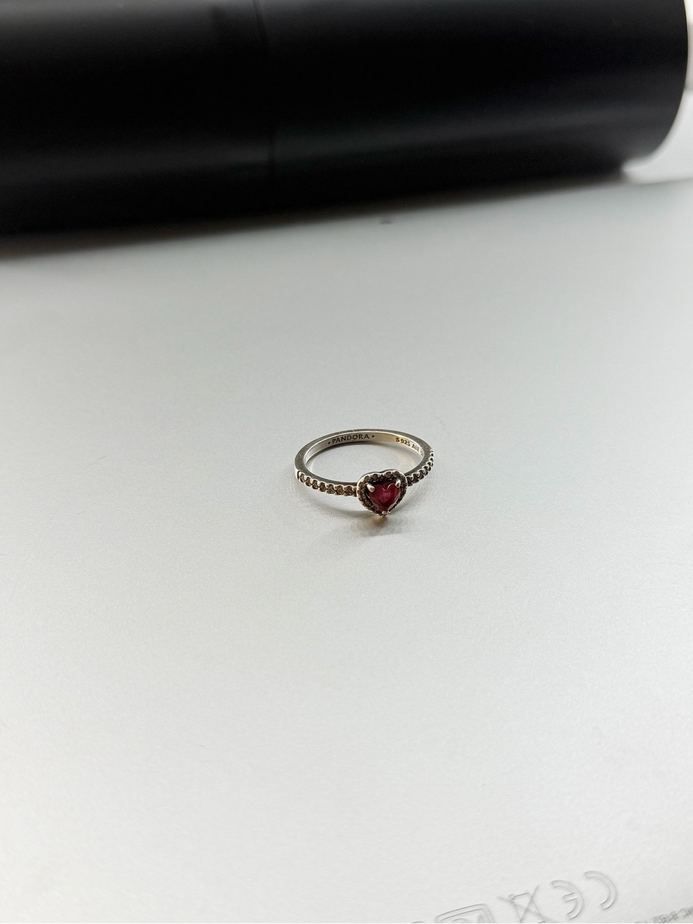 Pandora Silver Ring with Red Heart Stone